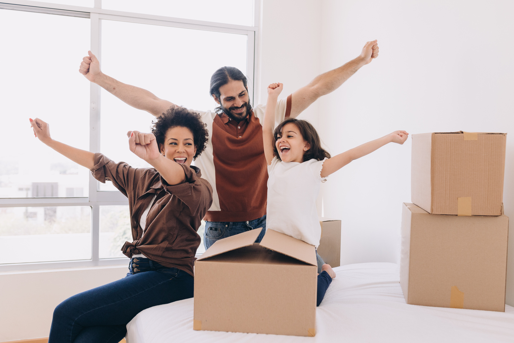 Moving In Happy Family Packing Boxes